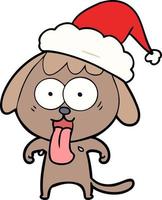 cute line drawing of a dog wearing santa hat vector