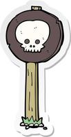 sticker of a cartoon spooky skull signpost vector