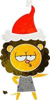 retro cartoon of a bored lion wearing santa hat vector