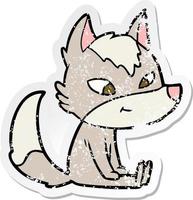 distressed sticker of a friendly cartoon wolf vector