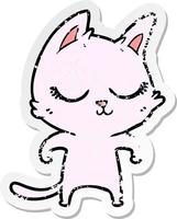 distressed sticker of a calm cartoon cat vector