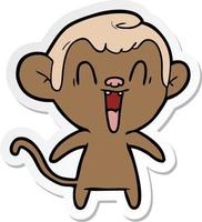 sticker of a cartoon laughing monkey vector