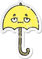 pegatina angustiada de un lindo paraguas de dibujos animados vector