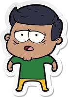 sticker of a cartoon tired man vector