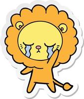 sticker of a crying cartoon lion vector