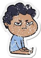 distressed sticker of a cartoon angry man vector