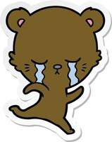 sticker of a crying cartoon bear vector