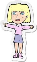 sticker of a cartoon happy woman pointing vector