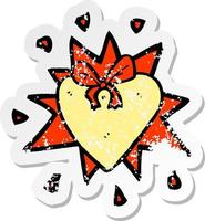 retro distressed sticker of a cartoon love heart vector