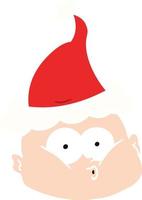 flat color illustration of a curious bald man wearing santa hat vector