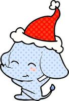 cute comic book style illustration of a elephant wearing santa hat vector