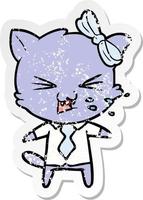 distressed sticker of a cartoon cat vector