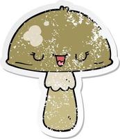 distressed sticker of a cartoon mushroom vector