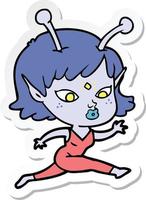 sticker of a pretty cartoon alien girl running vector