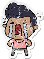 distressed sticker of a cartoon crying man vector