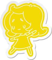 cartoon sticker of a cute kawaii girl vector