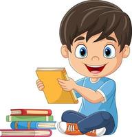 Cartoon little boy holding a book vector