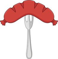 Cartoon sausage on a fork vector