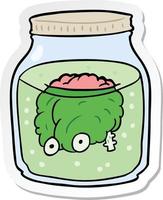 sticker of a cartoon spooky brain in jar vector