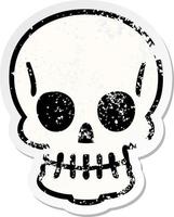 distressed sticker of a quirky hand drawn cartoon skull vector