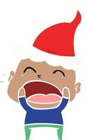 flat color illustration of a shouting bald man wearing santa hat vector