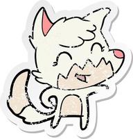 distressed sticker of a happy cartoon fox vector