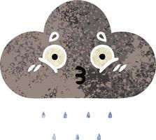 retro illustration style cartoon storm rain cloud vector