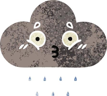 retro illustration style cartoon storm rain cloud