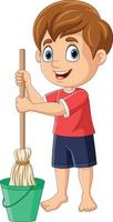 Cartoon little boy mopping the floor vector