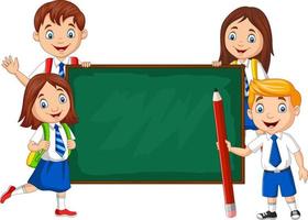 Cartoon school children with chalkboard vector