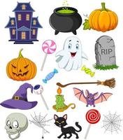 Cartoon halloween symbols collection set vector