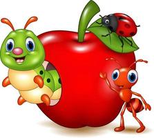 Cartoon small animals with red apple vector