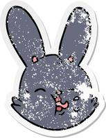 pegatina angustiada de una cara de conejo divertida de dibujos animados vector