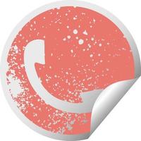 distressed circular peeling sticker symbol telephone receiver vector