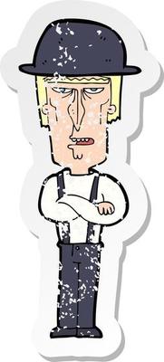 retro distressed sticker of a cartoon man wearing hat