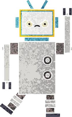 retro illustration style cartoon robot