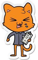 sticker of a cartoon hissing cat vector