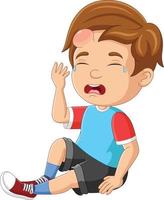 Little boy crying with a bump on his head vector