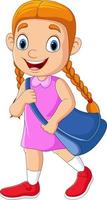 Cartoon school girl with backpack go to school vector