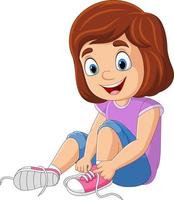 Cartoon little girl tie shoe shoelace vector