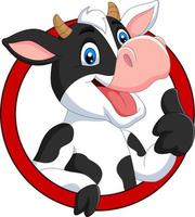 Cartoon happy cow giving thumb up vector