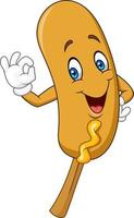 Cartoon corn dog giving ok sign vector