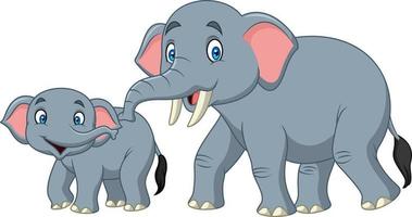 Cartoon happy mother and baby elephant vector