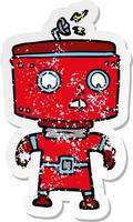 distressed sticker of a cartoon robot vector