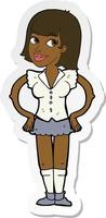 sticker of a cartoon woman with hands on hips vector