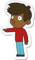 sticker of a cartoon pointing boy vector