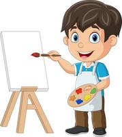 Cartoon boy painting on white background vector