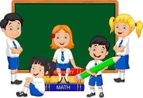 Cartoon school kids studying in the classroom vector