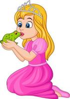 Cartoon princess kissing a green frog vector