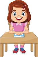 Cartoon little girl studying on the desk vector